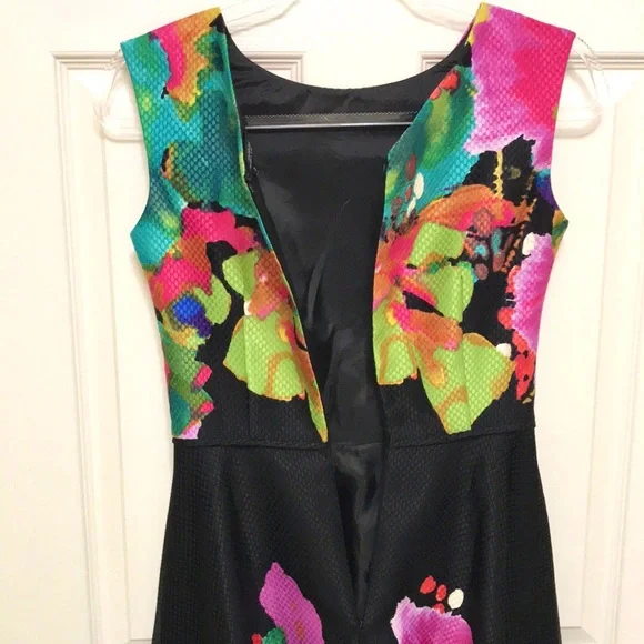 Tahari Vibrant Watercolor Fit and Flare Dress - Picture 15 of 16